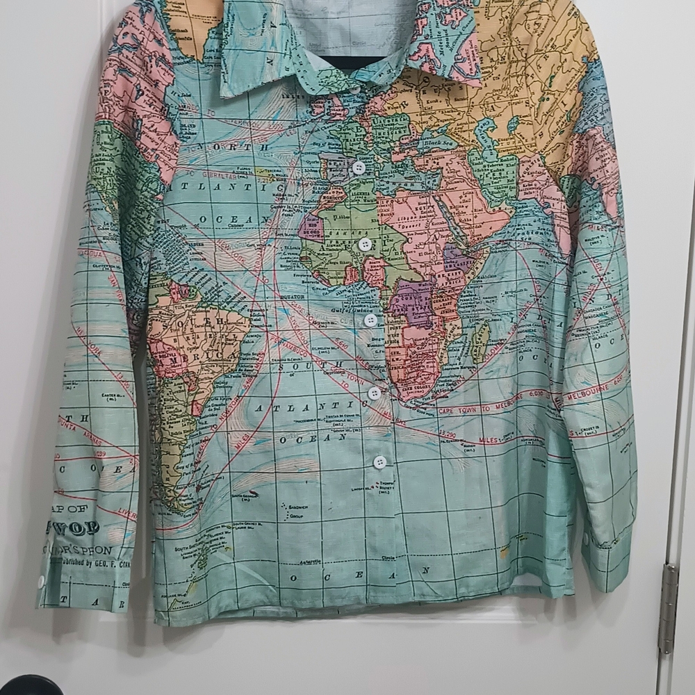 Map Print Button-Up Shirt